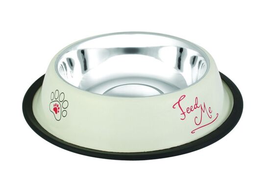 Miska dla psa stalowa 1,5 l na gumie biała