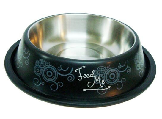 Miska dla psa stalowa 1,5 l na gumie czarna