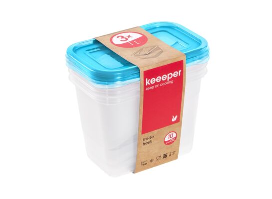 Zestaw 3 prostokątnych pojemników na żywność  1 l  niebieski fredo "fresh" 15,5 x 10,5 x 11,5 cm keeeper