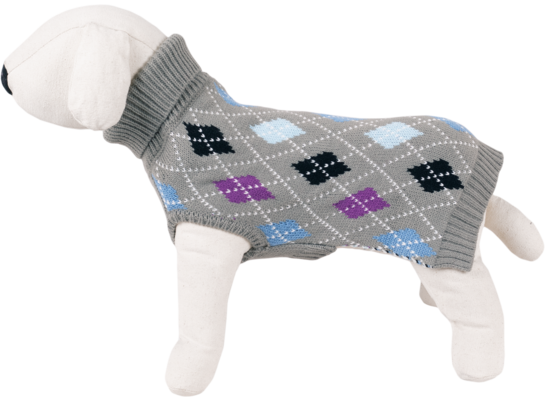 Sweter dla psa szary w romby z golfem L-35 cm happet