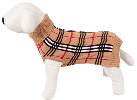 Sweter dla psa beżowy w kratę z golfem S-25 cm