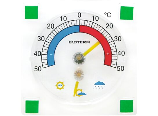 Termometr / higrometr zaokienny przyklejany 90 x 90 mm bimetaliczny Bioterm