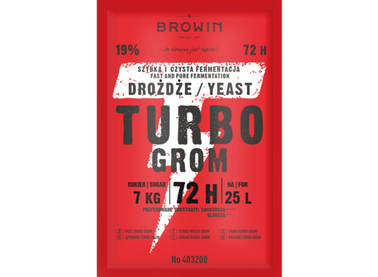 Drożdże gorzelnicze Turbo Grom 72h 120 g Browin