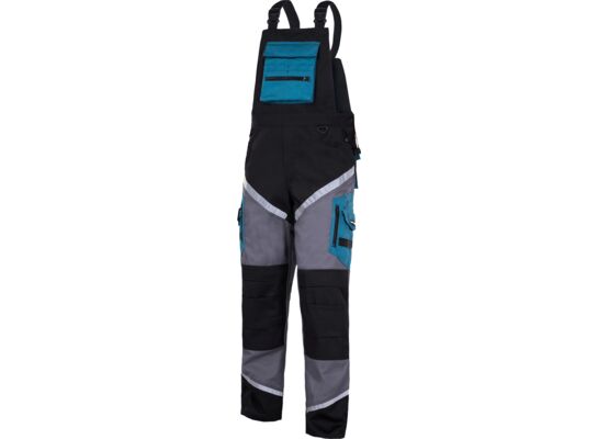 Ogrodniczki ochronne LAHTI PRO czarno-szaro-turkusowe z pasami odblaskowymi S