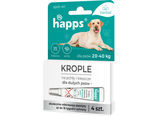 Krople na pchły i kleszcze dla dużych psów 20 - 40 kg HAPPS HERBAL