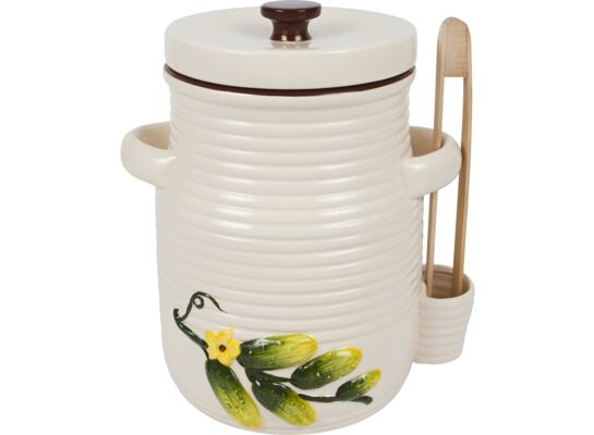 Garnek ceramiczny na ogórki ecru 3 l ze szczypcami Browin