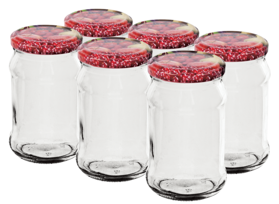 Słoik 300 ml z kolorową zakrętką Ø66 6 sztuk