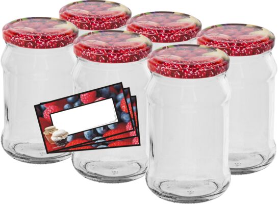 Słoik 300 ml z kolorową zakrętką i etykietą Ø66 6 sztuk
