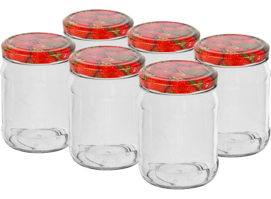 Słoik 500 ml z kolorową zakrętką Ø82 6 sztuk