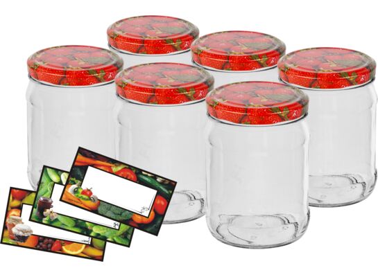 Słoik 500 ml z kolorową zakrętką i etykietą Ø82 6 sztuk