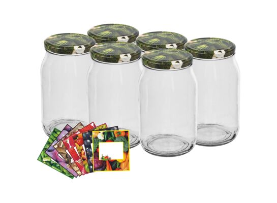 Słój TO Ø82 mm 900 ml z kolorową zakrętką i etykietą 6 sztuk Browin