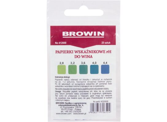 Papierki wskaźnikowe do wina pH 2,8 – 4,4 25 sztuk Browin
