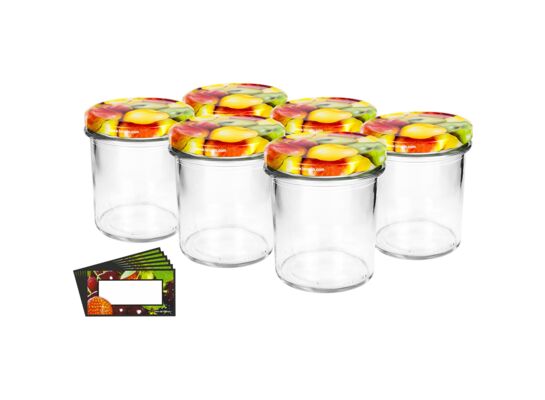 Słój TO Ø82 mm 346 ml z zakrętką i etykietą owoce 6 sztuk Browin