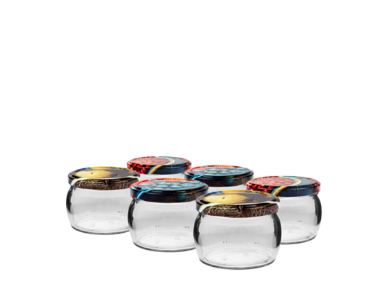 Słój TO zwykły Ø82 mm 250 ml z kolorową zakrętką 6 sztuk Browin