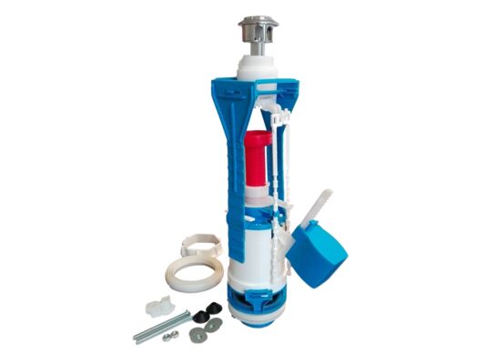 Zawór spustowy dwufunkcyjny Duo chrom, uszczelka pod zbiornik i śruby mocujące 