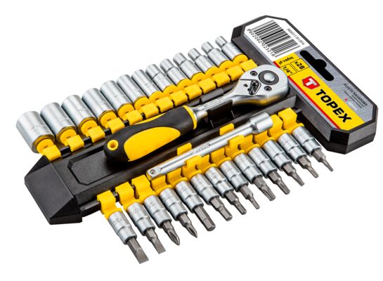 Klucz nasadowy 1/4", zestaw 28 sztuk TOPEX