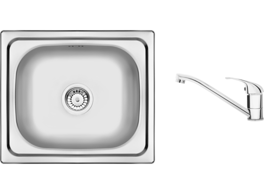 Zlewozmywak stalowy Doppio satyna 48 x 43 cm z baterią Deante