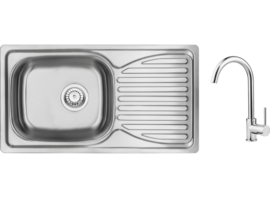 Zlewozmywak stalowy Doppio satyna 78 x 43 cm z baterią Deante 