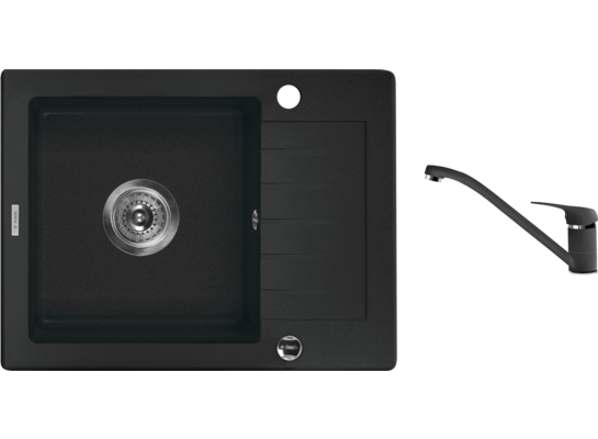 Zlewozmywak granitowy Zorba grafitowy 58 x 44 cm z baterią Deante 