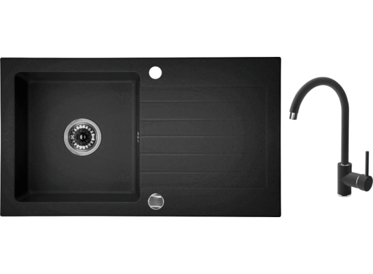 Zlewozmywak granitowy Zorba grafitowy 76 x 44 cm z baterią Deante 