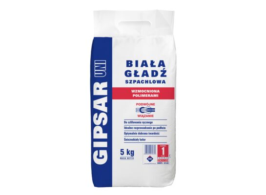 Gładź szpachlowa GIPSAR UNI-wzmocniony polimerami biała 5 kg Atlas