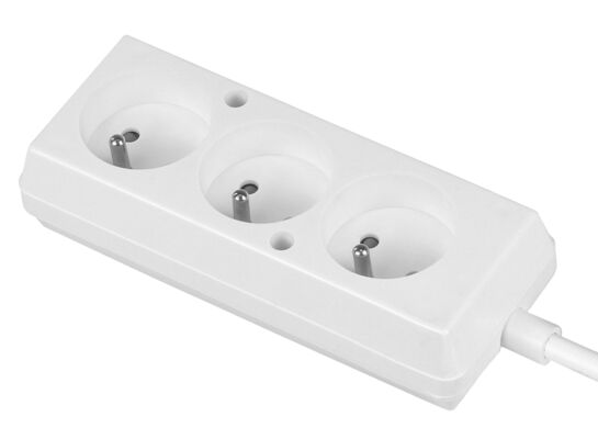 Gniazdo przenośne trzykrotne z uziemieniem białe