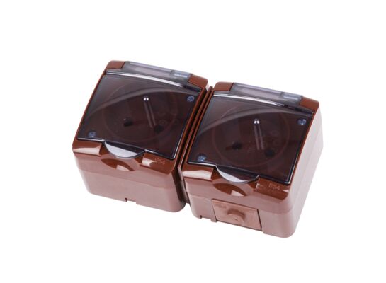 Gniazdo podwójne natynkowe IP44 z klapką dymną HydroLuxe brązowe