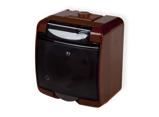 Gniazdo pojedyncze natynkowe IP44 z klapką dymną HydroLuxe brązowe