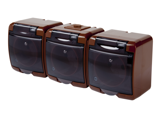 Gniazdo potrójne natynkowe IP44 z klapką dymną HydroLuxe brązowe