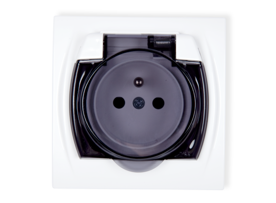 Gniazdo z uziemieniem i klapką IP44 Logo białe