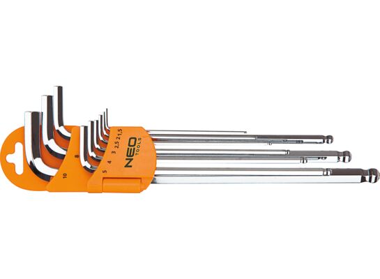 Klucz sześciokątny z końcówką kulistą, z magnesem, zestaw 9 sztuk NEO