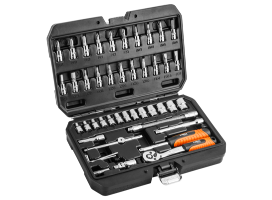 Klucz nasadowy 1/4", zestaw 46 sztuk, CrV NEO
