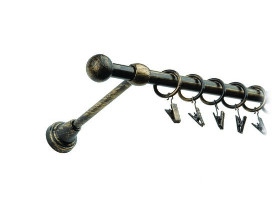 Karnisz pojedynczy motyw kuty Ø16, 120 cm czarno-złoty kulka