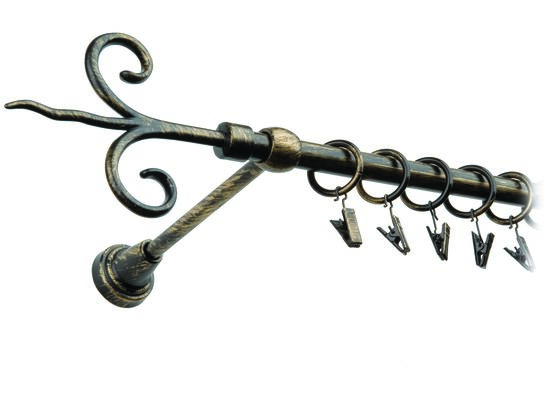 Karnisz pojedynczy motyw kuty Ø16, 200 cm czarno-złoty fantazja