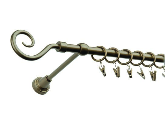 Karnisz pojedynczy motyw kuty Ø16, 240 cm stare złoto hak