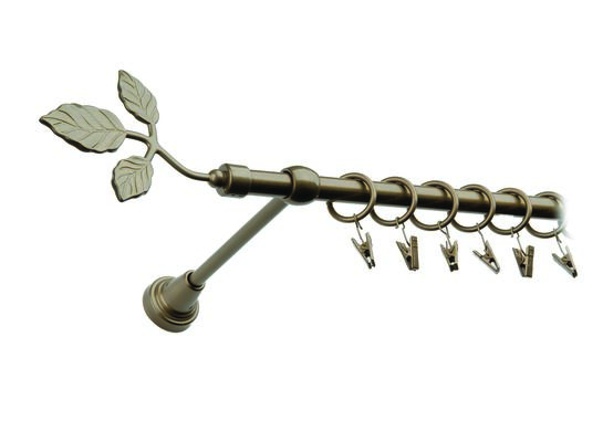 Karnisz pojedynczy motyw kuty Ø16, 240 cm stare złoto liść