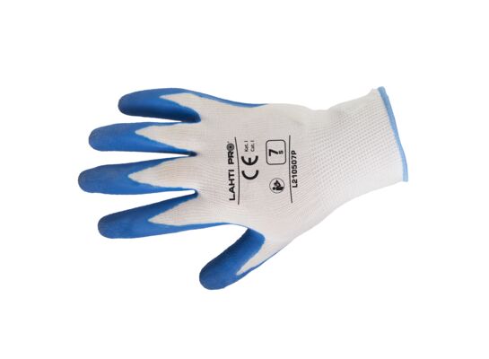 Rękawice ochronne powlekane lateksem LAHTI PRO niebiesko białe 7