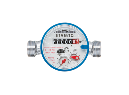 Wodomierz jednostrumieniowy woda ciepła 1/2" bez śrubunków 2,5 mᶟ Invena 