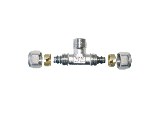 Trójnik z gwintem zewnętrznym 20x1/2"x20x2 Invena Prov 