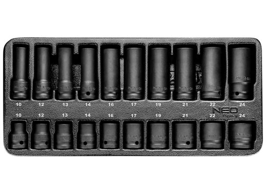 Nasadki udarowe 1/2", 10 - 24 mm, zestaw 20 sztuk wkładka NEO