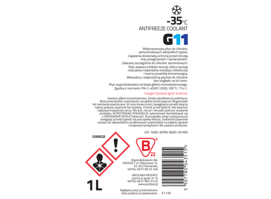 Płyn do chłodnic G11 -35°C 150 000 km gotowy do użycia 1 l 4CAR