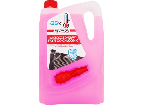 Płyn do chłodnic + lejek -35°C różowy - gotowy do użycia 4 l TECH-ON