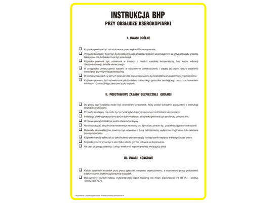 Oznaczenie "Instrukcja BHP przy obsłudze kserokopiarki" 24,5 x 35