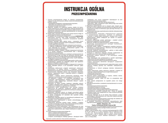 Oznaczenie "Instrukcja ogólna przeciwpożarowa" 24,5 x 35