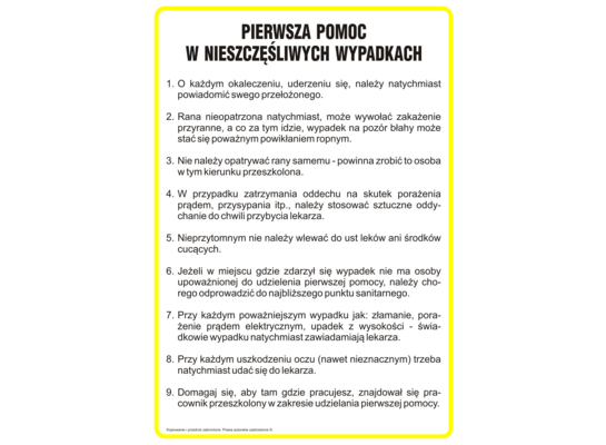 Oznaczenie "Instrukcja Pierwsza pomoc w nieszczęśliwych wypadkach" 24,5 x 35