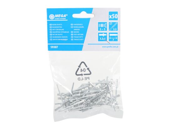Nity zrywalne aluminium/stal 4,0 x 8 mm MEGA 50 sztuk