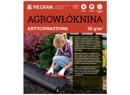 Agrowłóknina antychwastowa 50 g/m² brązowa 1,6 m x 50 mb