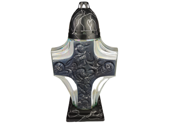 Znicz szklany z wkładem czarny 38 cm 66h