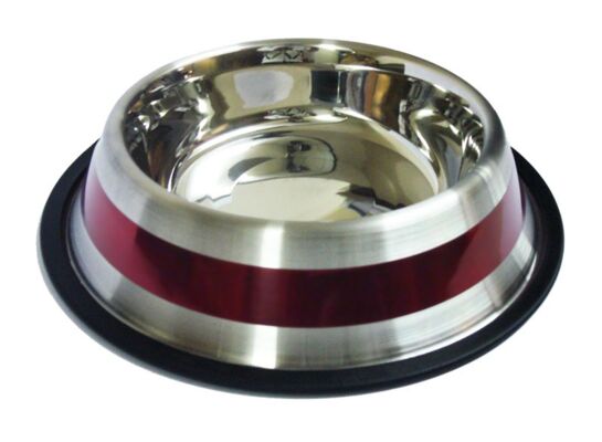 Miska dla psa na gumie 25 cm 2,4 l srebrno-czerwona