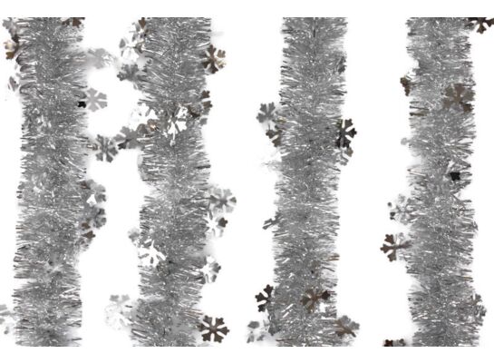 Girlanda śnieżynki srebrna Ø6 cm z aplikacją Ø12 cm, 2 m 